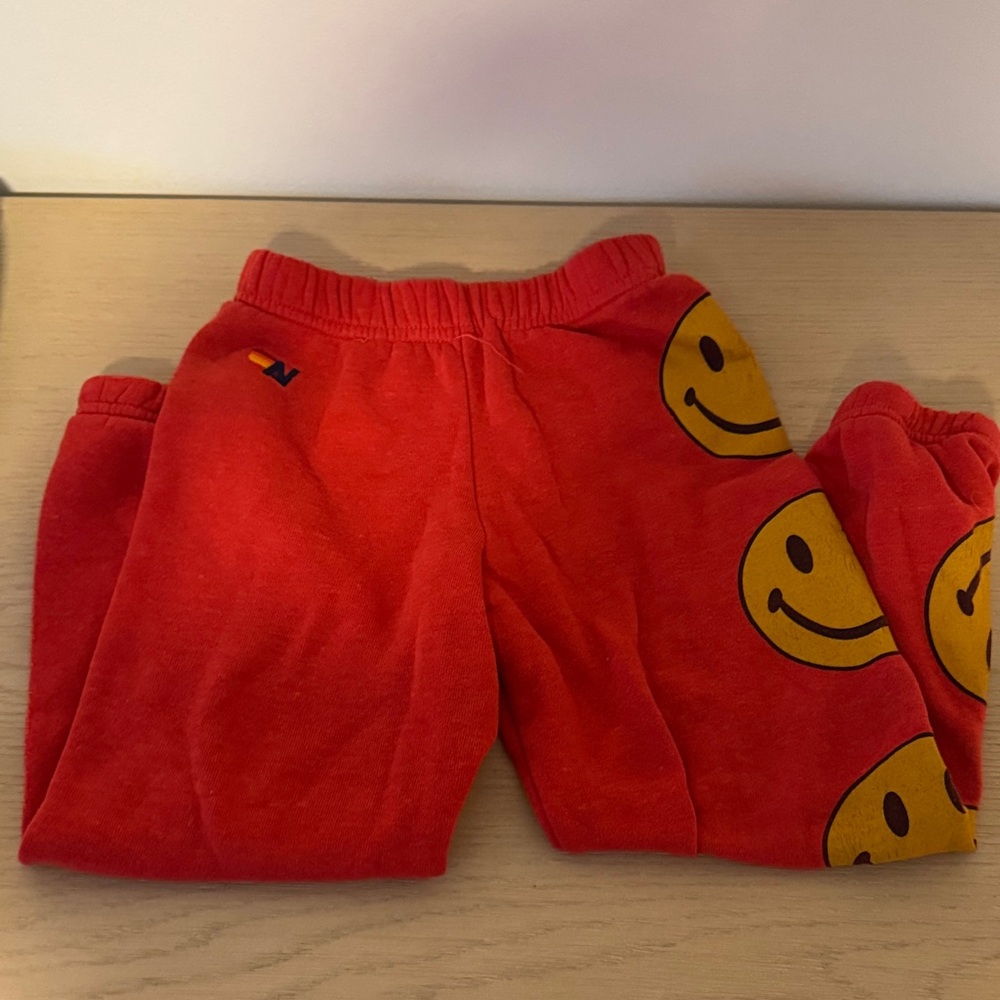 Kids unisex Aviator Nation Sweatpants size 4.  Red Smiley Face Kids Bottoms.